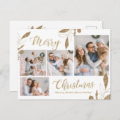 金ゴールドエレガント植物学4フォトコラージクリスマス ポストカード (正面/裏面)