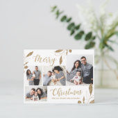 金ゴールドエレガント植物学4フォトコラージクリスマス ポストカード (スタンド正面)