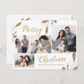 金ゴールドエレガント植物学4フォトコラージクリスマス ポストカード (正面/裏面)