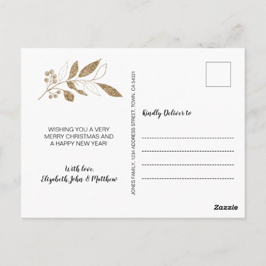 金ゴールドエレガント植物学4フォトコラージクリスマス ポストカード (裏面)