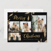 金ゴールドエレガント植物学4フォトコラージクリスマスP ポストカード (正面/裏面)