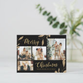 金ゴールドエレガント植物学4フォトコラージクリスマスP ポストカード (スタンド正面)