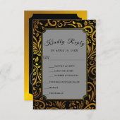 金ゴールドエレガント植物学M | の結婚ディナーチョイスR 出欠カード (正面/裏面)