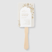 金ゴールドエレガント植物性フローラアーチ結婚式 プログラム ハンドファン (正面)