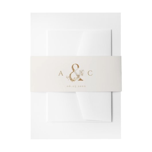 金ゴールドエレガント植物性フローラモノグラム結婚ズ 招待状ベリーバンド (正面例)