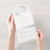 金ゴールドエレガント植物性フローラ結婚モノグラムすべて オールインワン招待状 (貼ってはがせる)