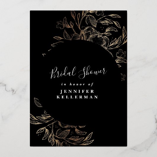 金ゴールドエレガント植物性ブライダルシャワー招待 箔招待状 (裏面)