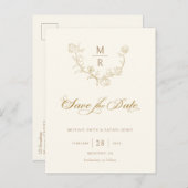 金ゴールドエレガント植物書記日付を保存 案内ポストカード (正面/裏面)