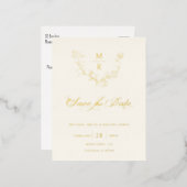 金ゴールドエレガント植物書記日付を保存 箔招待状ポストカード (正面/裏面)