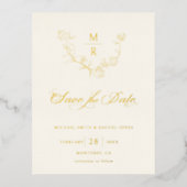 金ゴールドエレガント植物書記日付を保存 箔招待状ポストカード (正面)