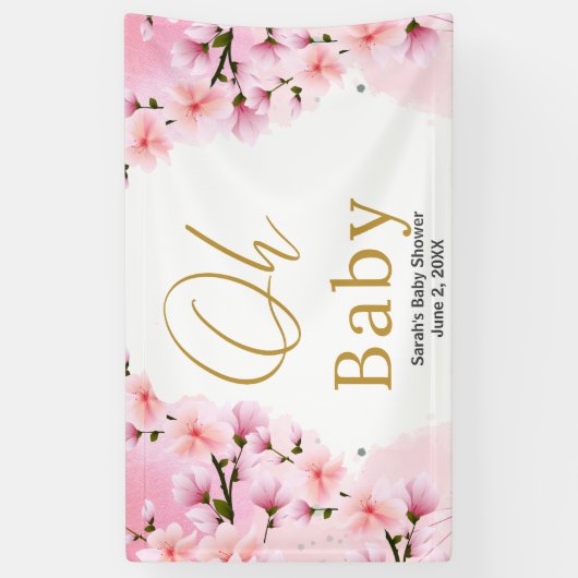 金ゴールドエレガント植物赤ちゃんシャワー 横断幕 (縦)