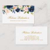 金ゴールドエレガント水彩ピンク赤面ブルーフローラ 名刺 (正面/裏面)