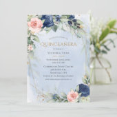 金ゴールドエレガント水彩ブルーピンクキンセアニラ 招待状 (スタンド正面)