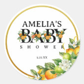 金ゴールドエレガント水彩柑橘系ベビーシャワーシール ラウンドシール (正面)