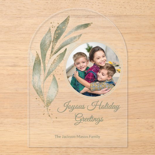 金ゴールドエレガント水彩植物写真ホリデー アクリル招待状 (正面)