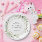 金ゴールドエレガント水彩緑のカップルシャワー ペーパープレート (パーティー)