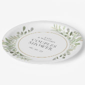 金ゴールドエレガント水彩緑のカップルシャワー ペーパープレート (アングル)