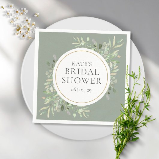 金ゴールドエレガント水彩緑化ブライダルシャワー スタンダードカクテルナプキン