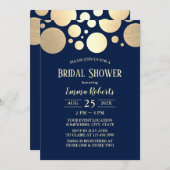 金ゴールドエレガント水玉模様ネイビーブルーブライダルシャワー 招待状 (正面/裏面)