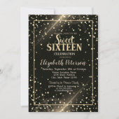 金ゴールドエレガント水玉模様、ブラックスウィート16 招待状 (正面)