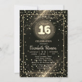 金ゴールドエレガント水玉模様,甘い16パーティー 招待状 (正面)