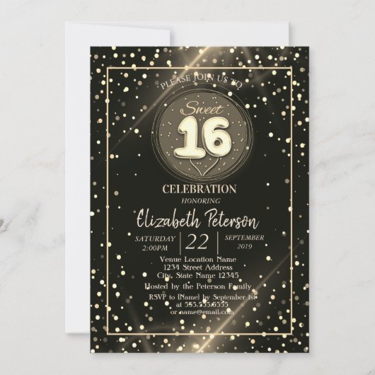 金ゴールドエレガント水玉模様,甘い16パーティー 招待状 (正面)