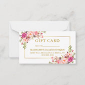 金ゴールドエレガント水色ピンクフローラギフトカード ノートカード (正面)