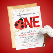 金ゴールドエレガント水色ラディバグ1st誕生日パーティー 招待状