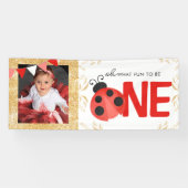 金ゴールドエレガント水色Ladybug ONE写真パーティー 横断幕 (横)