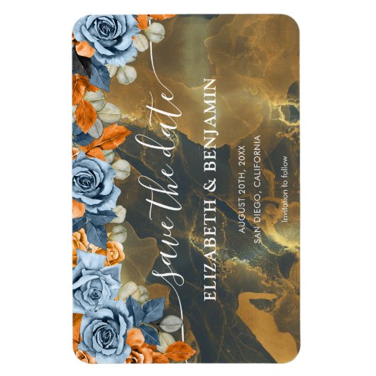 金ゴールドエレガント海軍と錆の結婚式の日付を保存 マグネット (縦)