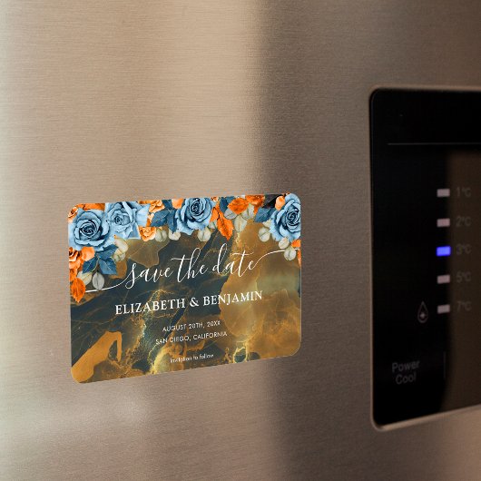 金ゴールドエレガント海軍と錆の結婚式の日付を保存 マグネット