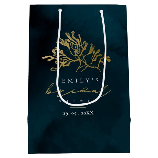 金ゴールドエレガント海軍の水中海藻ブライダルシャワー ミディアムペーパーバッグ (裏面)