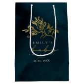 金ゴールドエレガント海軍の水中海藻ベビーシャワー ミディアムペーパーバッグ (裏面)