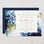 金ゴールドエレガント海軍の水中魚の結婚式の招待 サンキューカード (正面/裏面)