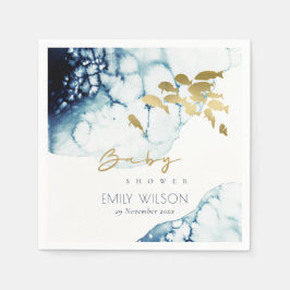 金ゴールドエレガント海軍の水中魚の赤ちゃんシャワー スタンダードカクテルナプキン