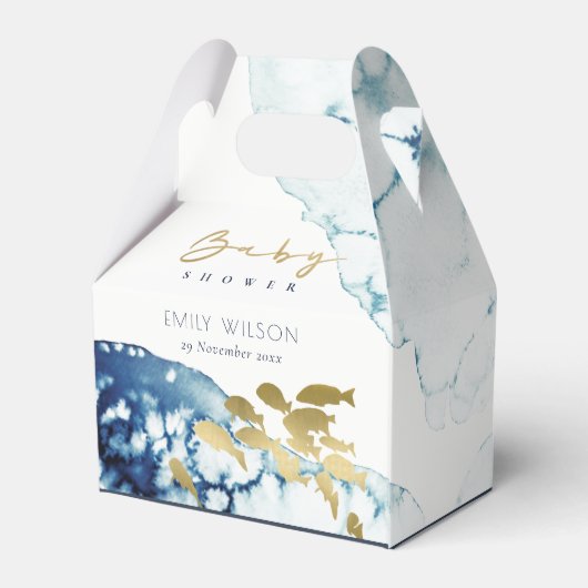 金ゴールドエレガント海軍の水中魚の赤ちゃんシャワー フェイバーボックス (裏面サイド)
