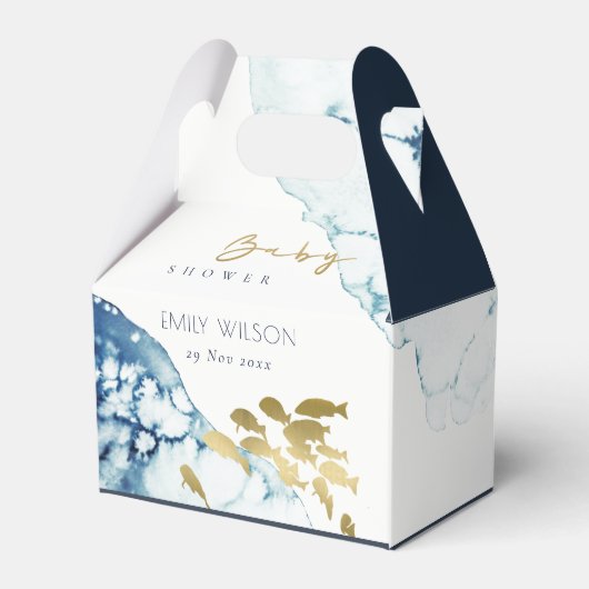 金ゴールドエレガント海軍の水中魚の赤ちゃんシャワー フェイバーボックス (裏面サイド)