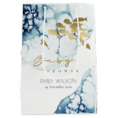 金ゴールドエレガント海軍の水中魚の赤ちゃんシャワー ミディアムペーパーバッグ (裏面)