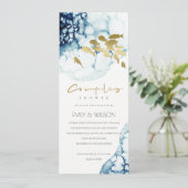 金ゴールドエレガント海軍の水中魚類カップルのシャワー 招待状 (スタンド正面)