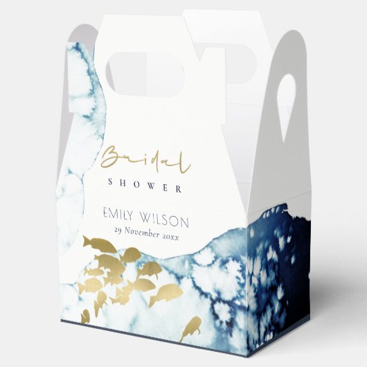 金ゴールドエレガント海軍の水中魚類ブライダルシャワー フェイバーボックス (オープン)