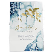 金ゴールドエレガント海軍の水中魚類ブライダルシャワー ミディアムペーパーバッグ (裏面)