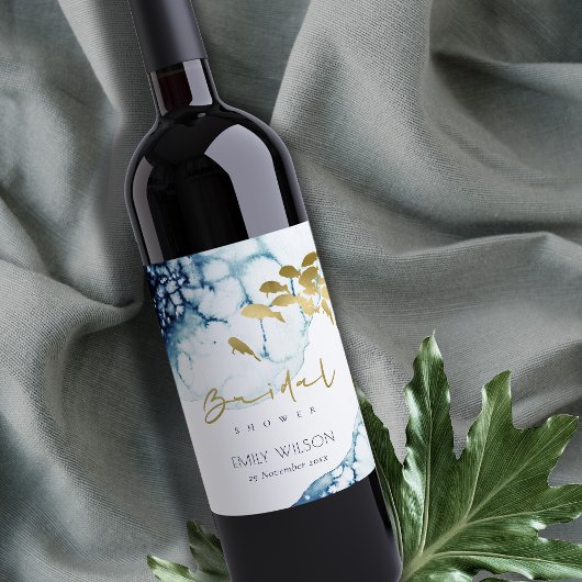 金ゴールドエレガント海軍の水中魚類ブライダルシャワー ワインラベル