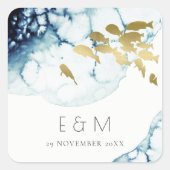 金ゴールドエレガント海軍の水中魚類モノグラム結婚ズ スクエアシール (正面)