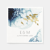 金ゴールドエレガント海軍の水中魚類モノグラム結婚ズ スタンダードカクテルナプキン (正面)