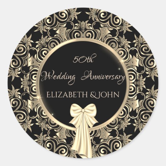 金ゴールドエレガント渦巻き旋回、弓周年記念 ラウンドシール (正面)