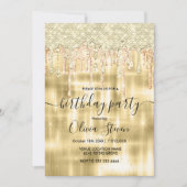 金ゴールドエレガント滴下グリッター任意の年齢モノグラム 招待状 (正面)