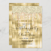 金ゴールドエレガント滴下グリッター任意の年齢モノグラム 招待状 (正面/裏面)
