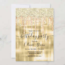 金ゴールドエレガント滴下グリッター任意の年齢モノグラム 招待状