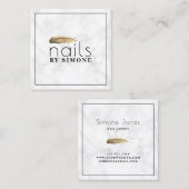 金ゴールドエレガント爪、 ネイルポリッシュストローク白大理石 スクエア名刺 (正面/裏面)