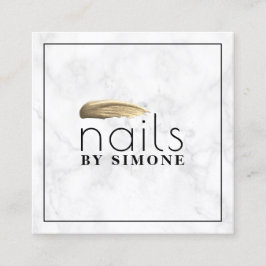 金ゴールドエレガント爪、 ネイルポリッシュストローク白大理石 スクエア名刺